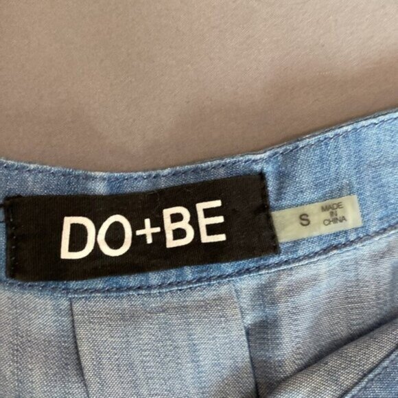 DO+BE Chambray Off Shoulder Belted Dress  Blue Denim Look Boho Cottagecore - Picture 12 of 13